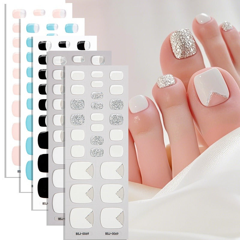 Semi-Cured Gel Nail Strips French Style Toe Nails Clean Glossy Set (MOQ=3)