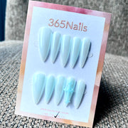 365nails: "Pastel Blue Gothic Cross Stiletto" – Handmade Long Sharp Stiletto Nails