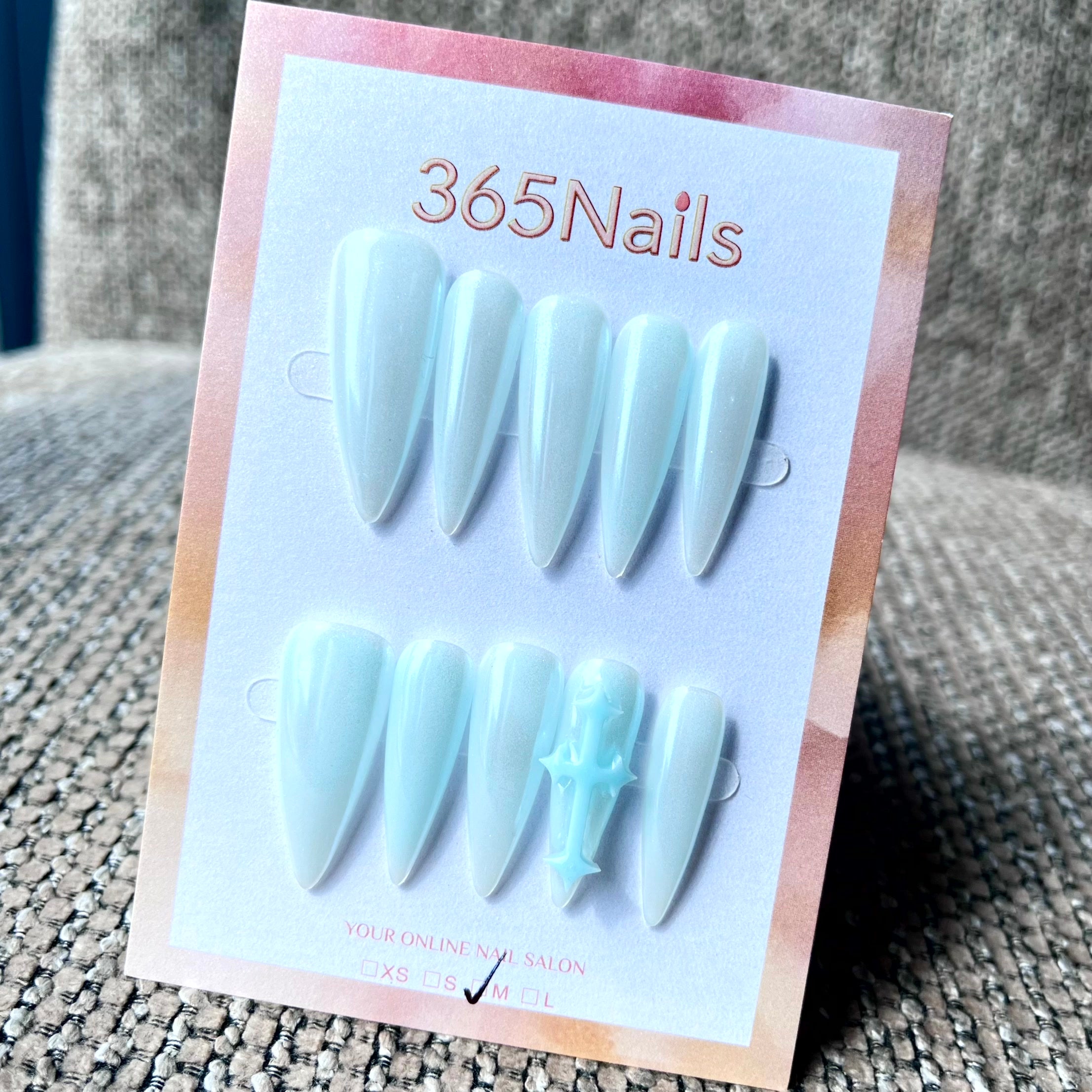 365nails: "Pastel Blue Gothic Cross Stiletto" – Handmade Long Sharp Stiletto Nails