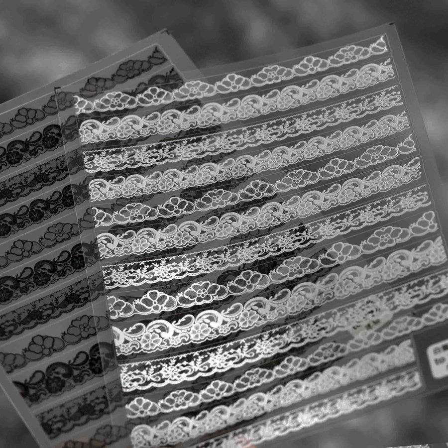 Vintage Floral Lace Trim: "Bridal Noir" – 3D Embossed Nail Sticker