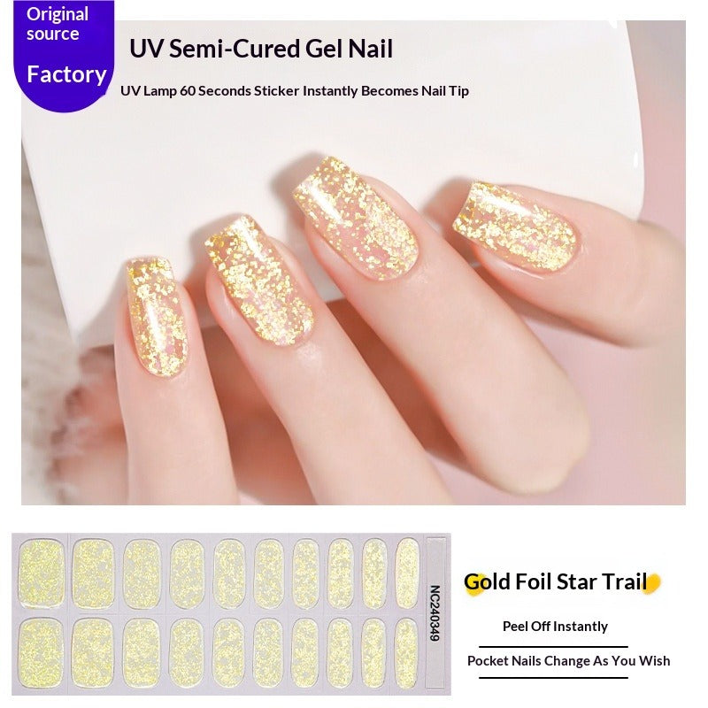 Semi-Cured Gel Nail Strips Brocade Sparkle Cloud Pattern Gold Glossy Set (MOQ=3)