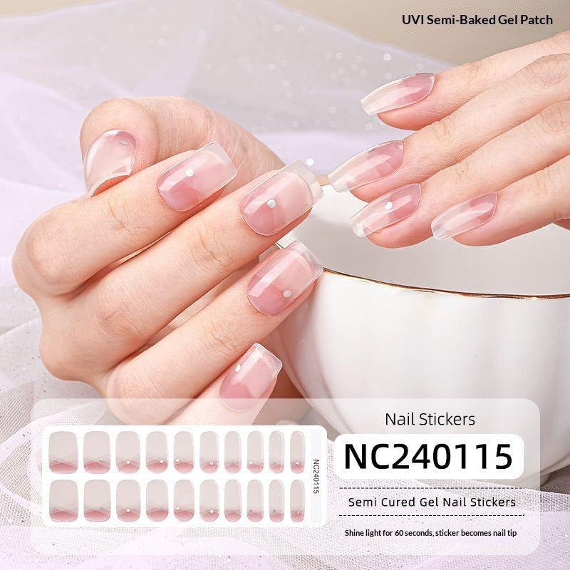 Semi-Cured Gel Nail Strips French Glitter Pink Sparkle Glossy Set (MOQ=3)
