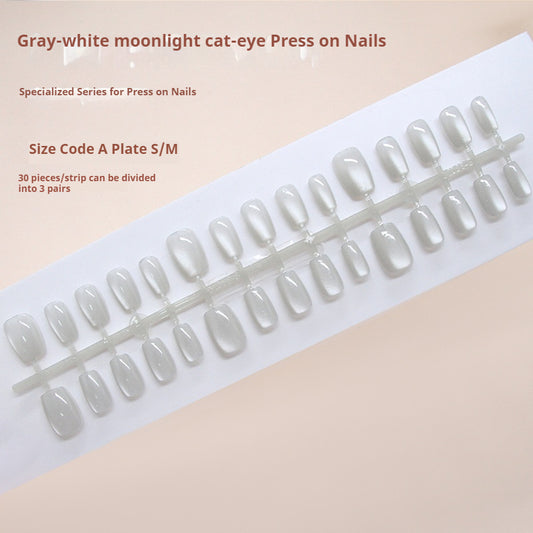 Nail Tips  prefabricated nails are simple, clean, gray and white, moonlight cat eye is versatile, , removable nail art pieces 30 pieces｜365nails