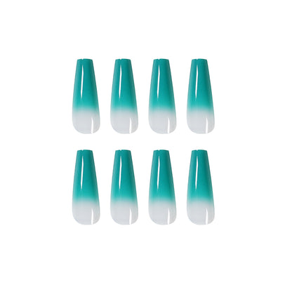 Blue water green gradual change long ballet wear nail art finished fake nail nail art patch nail patch waterproof removable｜365nails