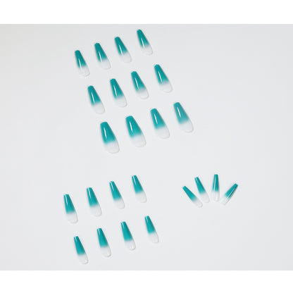 Blue water green gradual change long ballet wear nail art finished fake nail nail art patch nail patch waterproof removable｜365nails