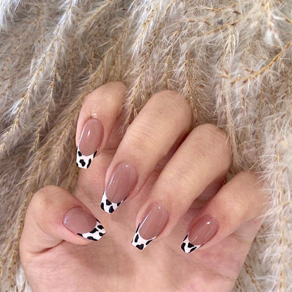 Unhas postiças anti-francesas com padrão pequeno de leite roxo cinza, arte finalizada, remendo para unhas à prova d'água e removível｜365nails