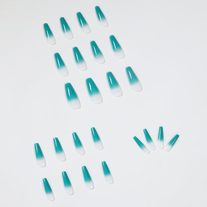 Blue water green gradual change long ballet wear nail art finished fake nail nail art patch nail patch waterproof removable｜365nails