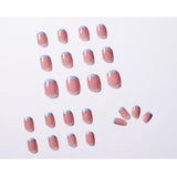 Unhas postiças com acabamento em geleia nua, roxas e azuis, francesas, remendo para unhas à prova d'água e removíveis ｜ 365 unhas