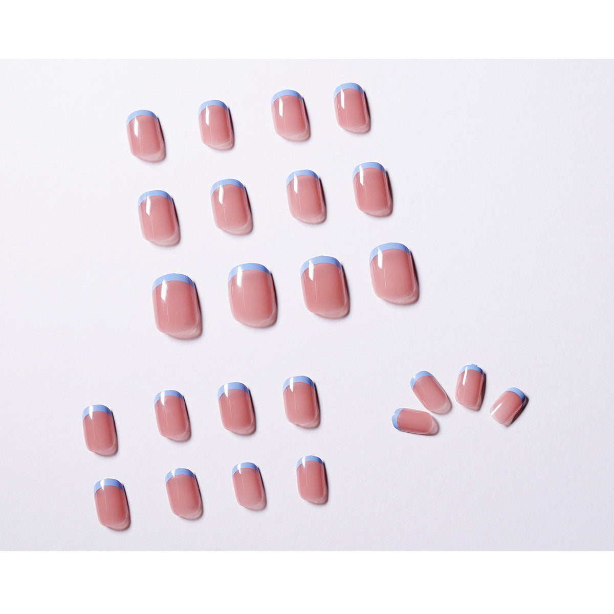 Unhas postiças com acabamento em geleia nua, roxas e azuis, francesas, remendo para unhas à prova d'água e removíveis ｜ 365 unhas