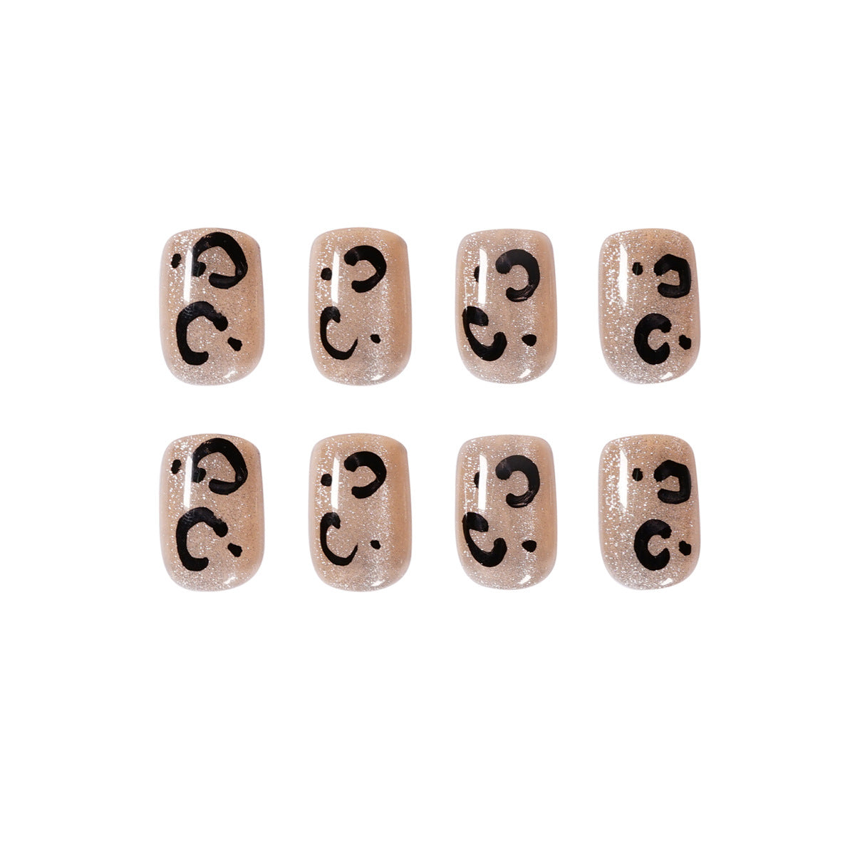 Uñas postizas cortas con estampado de leopardo y diseño de ojo de gato, resistentes al agua y extraíbles | 365nails