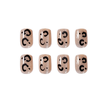 Uñas postizas cortas con estampado de leopardo y diseño de ojo de gato, resistentes al agua y extraíbles | 365nails