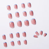 Unhas postiças com acabamento em geleia nua, roxas e azuis, francesas, remendo para unhas à prova d'água e removíveis ｜ 365 unhas