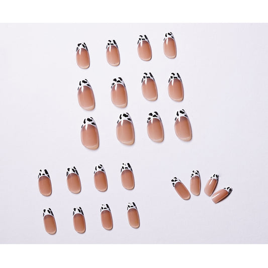 Unhas postiças anti-francesas com padrão pequeno de leite roxo cinza, arte finalizada, remendo para unhas à prova d'água e removível｜365nails