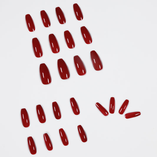 Jelly Blood Red Long Ballet Wear Nail Art Finished Fake Nail Nail Art Patch Nail Patch Waterproof Removable Nail｜365nails