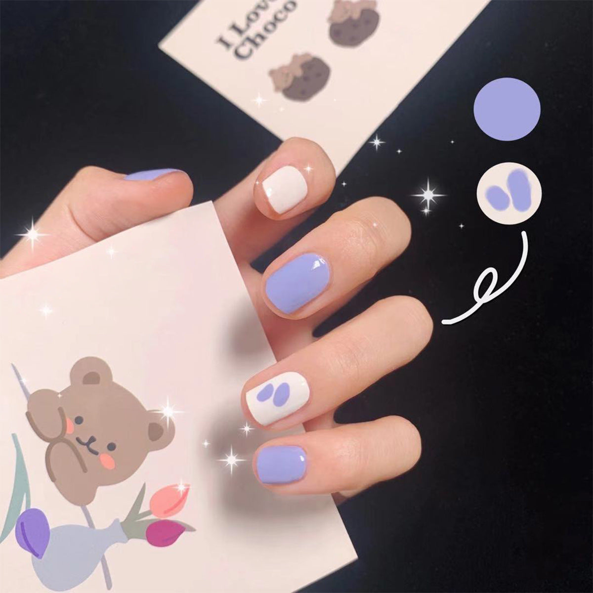 簡約純色格紋指彩 短款 INS風 成品穿戴甲 批發｜365nails