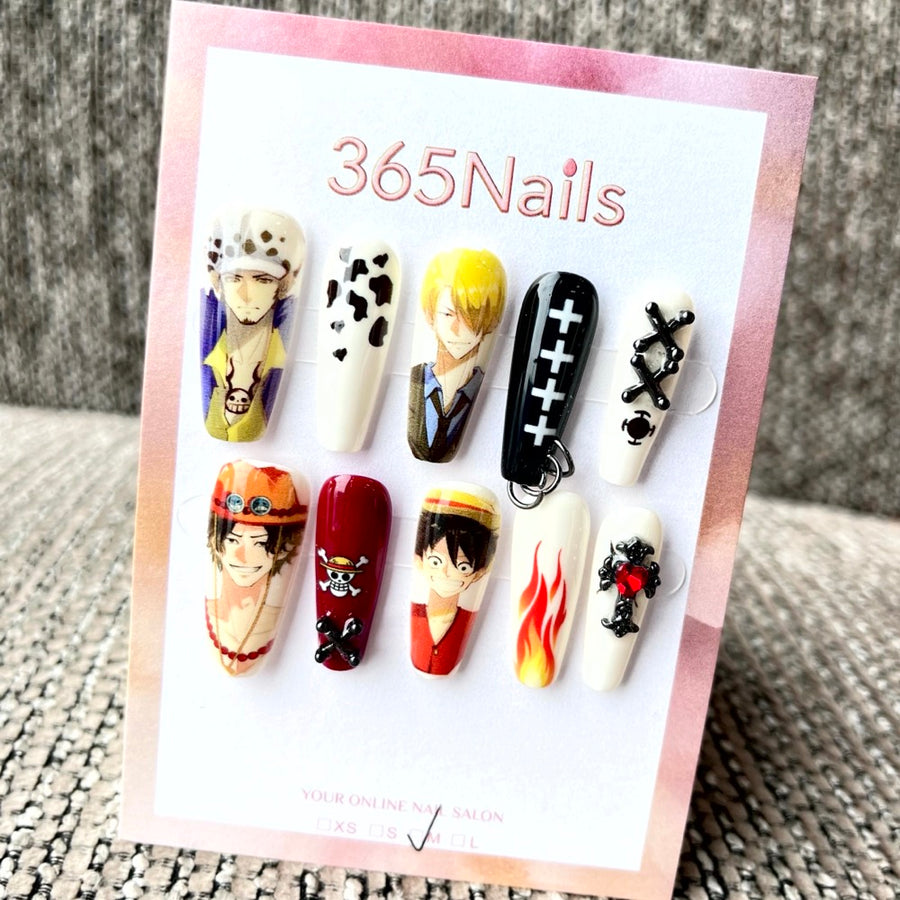 365nails: "One Piece Straw Hat Crew" – Handmade Medium Trapezoid Press-On Nails