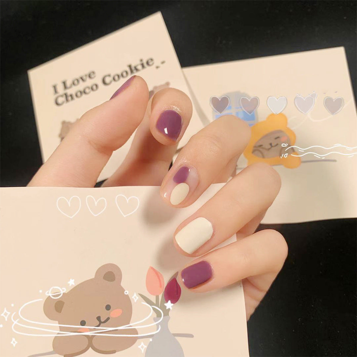 Taro pudding graffiti  art finished  nail art patch fake nail  removable nail piece｜365nails