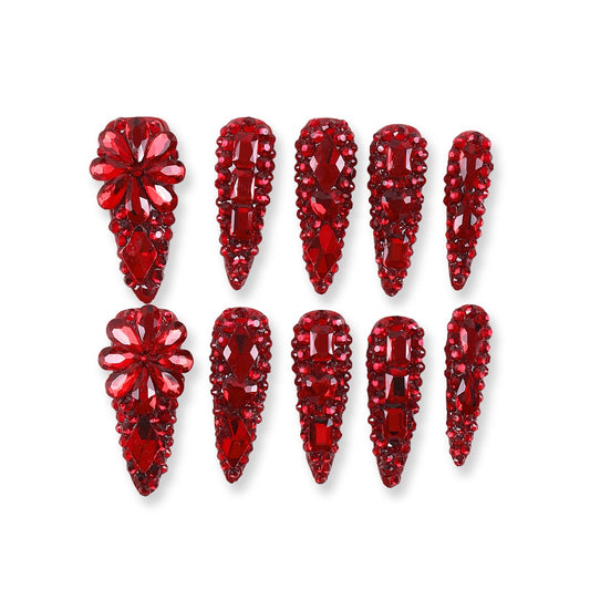 365nails ruby full-rhinestone bouquet long press-ons