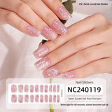 Semi-Cured Gel Nail Strips French Glitter Pink Sparkle Glossy Set (MOQ=3)