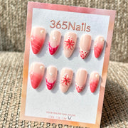 365nails: "Burgundy Pink Sea Urchin 3D" – Handmade Short Almond Press-On Nails