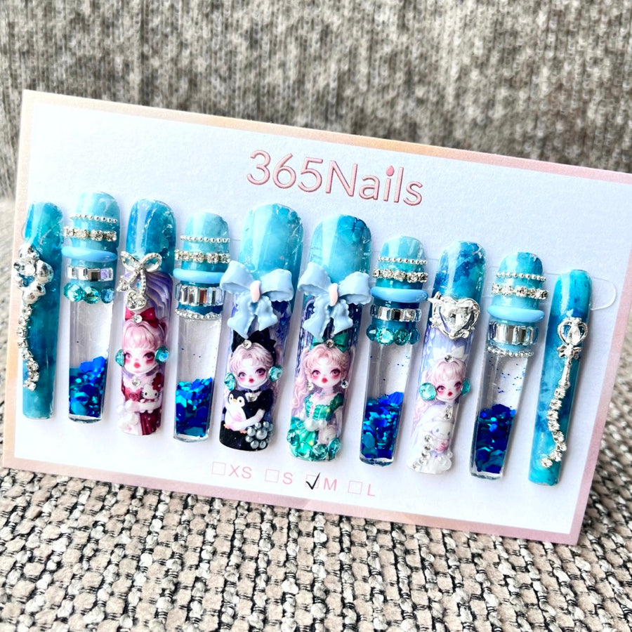 365nails 프로즌 판타지 3D 카툰 피규어 수제 코핀형 네일 5.5cm