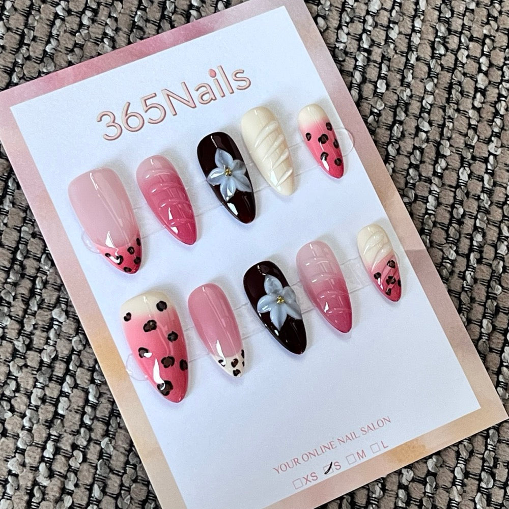 Cocoa Wildflower - Pink Leopard 3D Press-On Nails