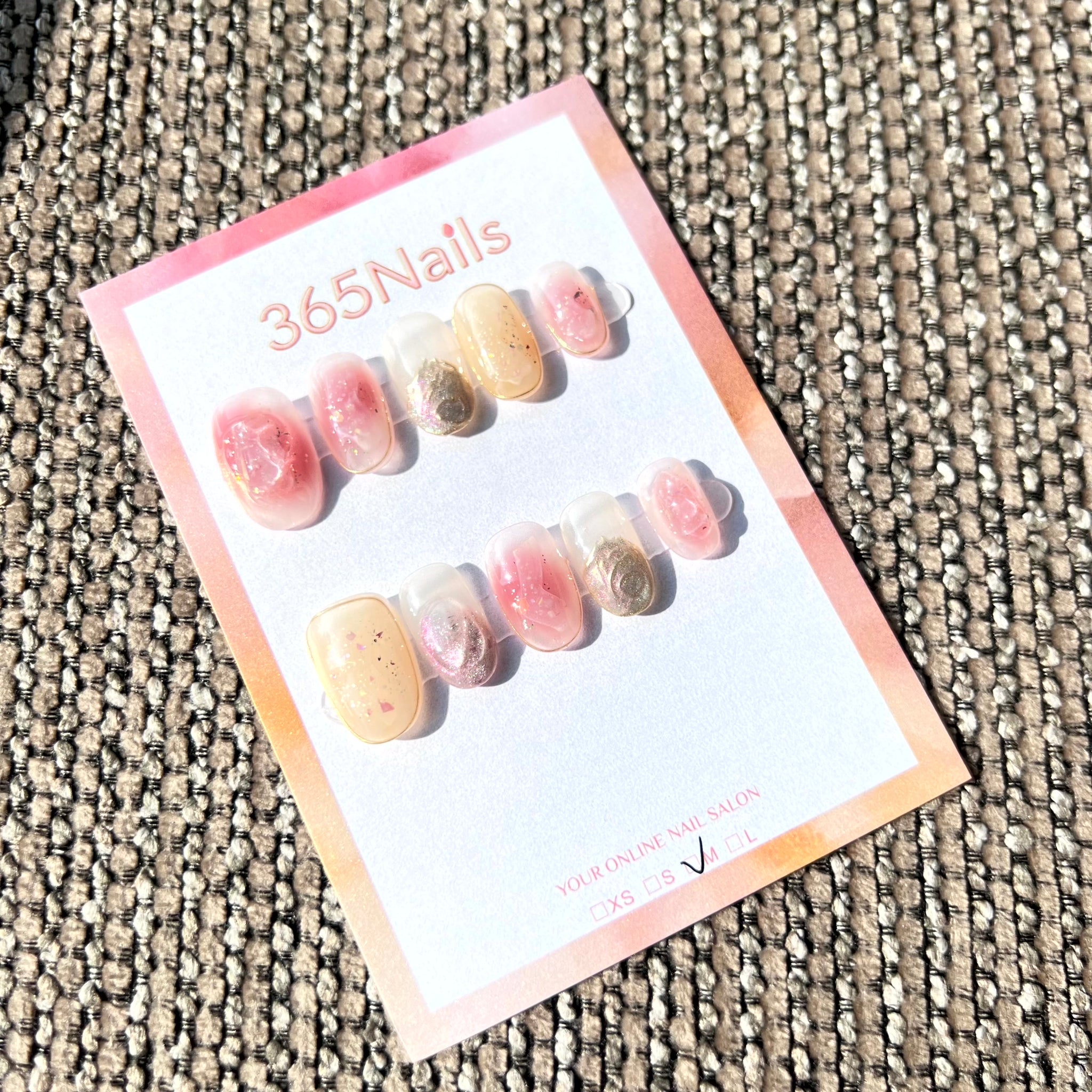 365nails: "Rose Gold Quartz" – Pink Marble & 3D Molten Gold Handmade Oval Nails