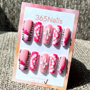 365nails: "Blooming Pop" – 3D Floral & Abstract Dot Handmade Coffin Nails