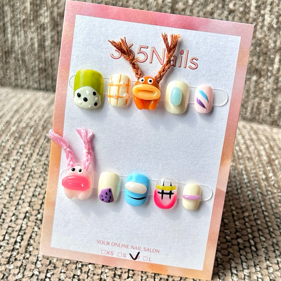 365nails: "Colorful Cartoon Food Short" – Handmade Short Square Press-On Nails