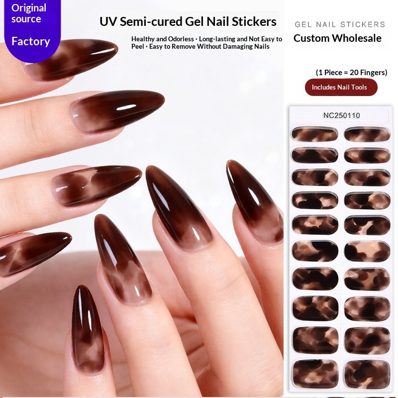Semi-Cured Gel Nail Strips Silver Foil Leopard Glossy Design (MOQ=3)