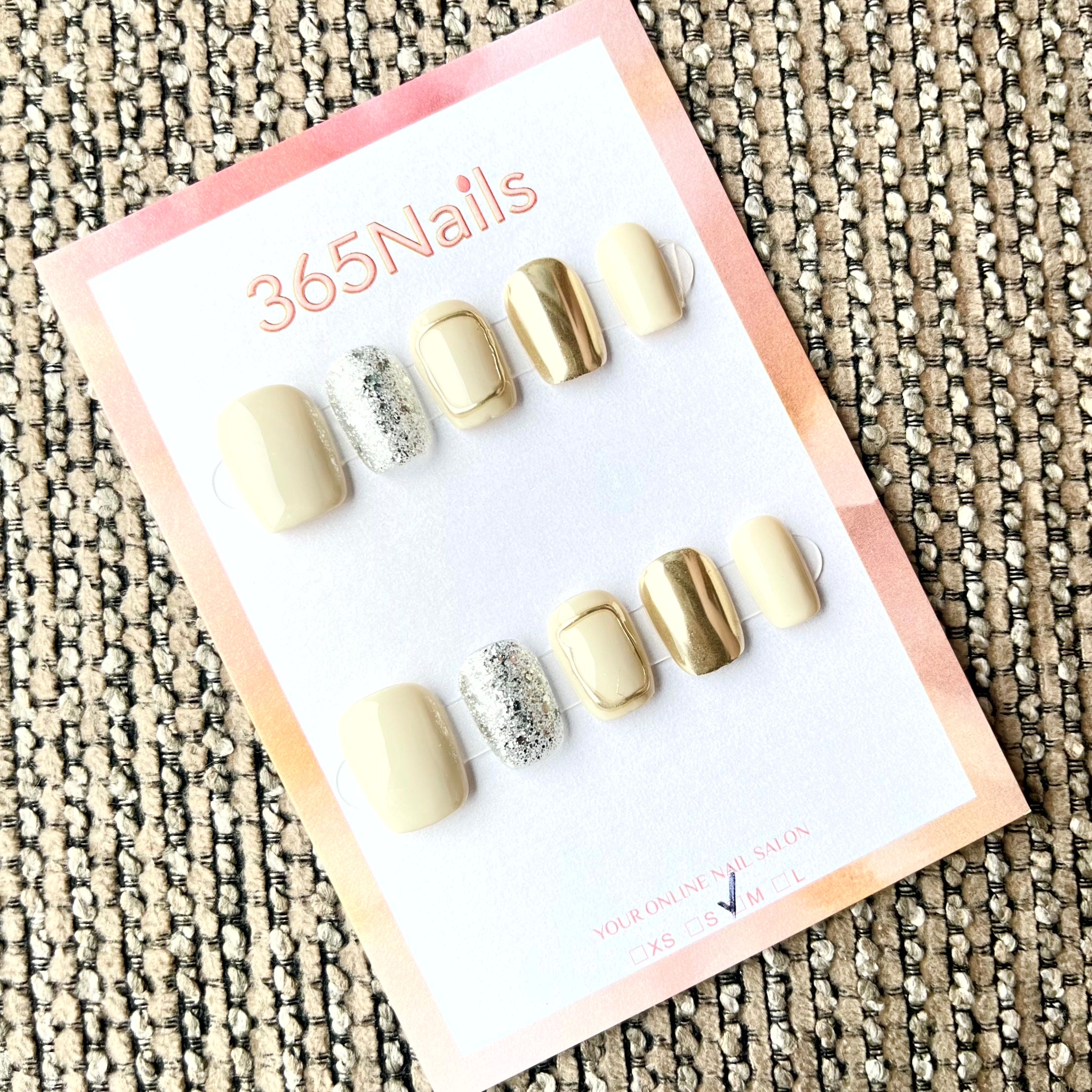 365nails: "Champagne Dreams" – Mixed Metallic Glitter Handmade Short Square Nails