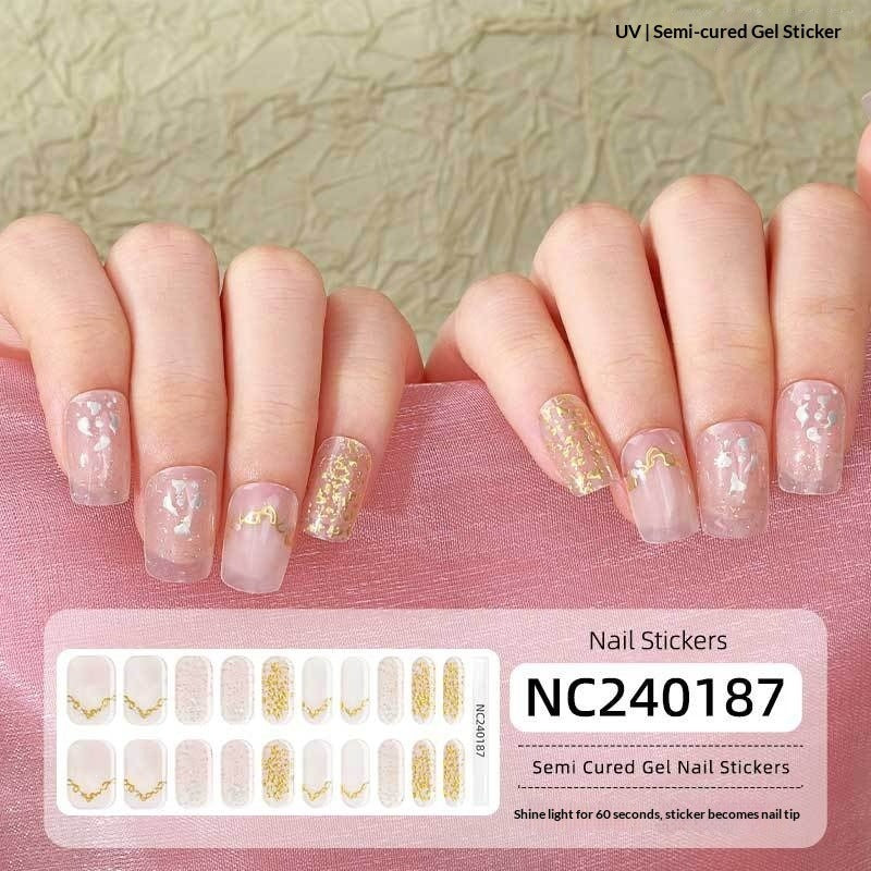Semi-Cured Gel Nail Strips Foil Laser Gold Shimmer Glossy Set (MOQ=3)