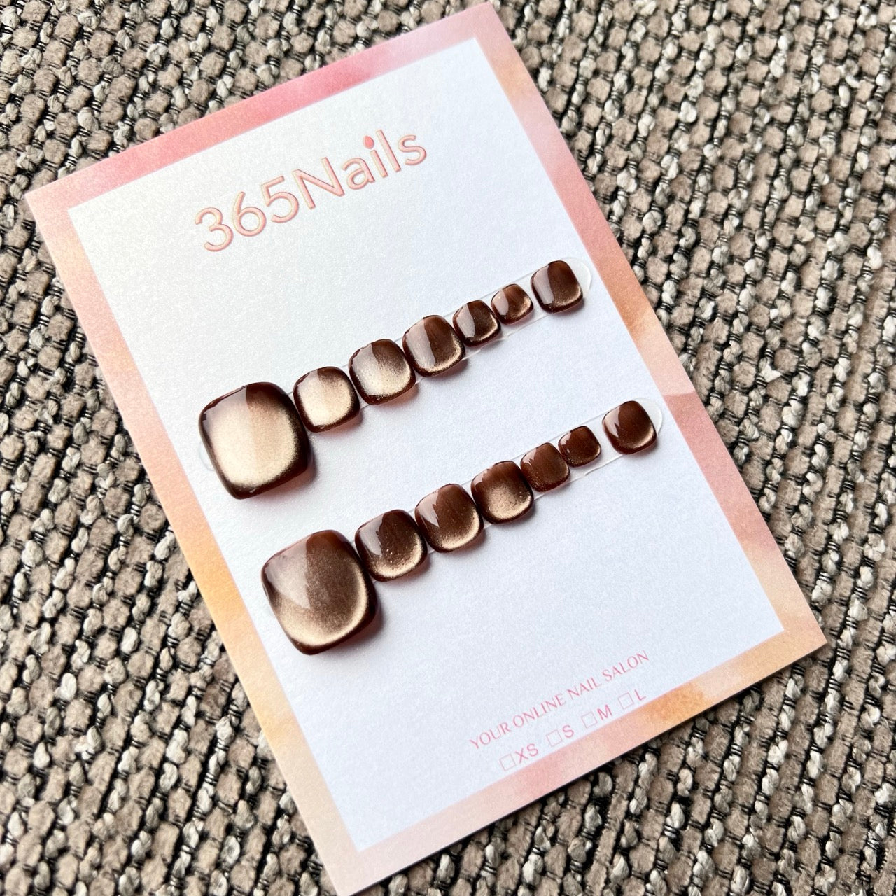 365nails: "rich chocolate cat-eye" – handmade press-on pedicure