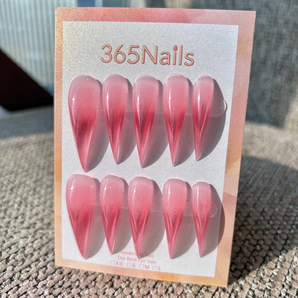 Pink Crystal Dragon Cat Eye Stiletto Press On Nails｜Fairy Dragon Magnetic Shimmer