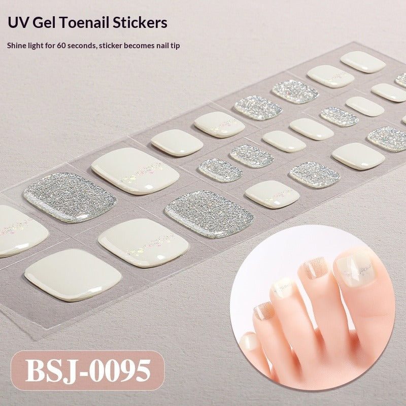 Semi-Cured Gel Nail Strips Toe Nails Pure Color Glitter Mismatch Glossy Set (MOQ=3)