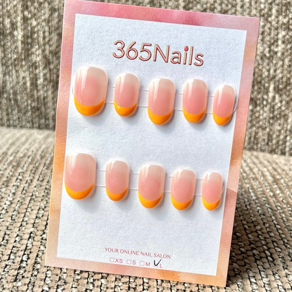 365nails: "Sunny Peach French" – Handmade Short Square Press-On Nails