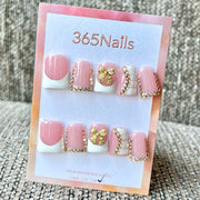 365nails: "Nœud doré" – ongles courts forme carrée, papillon 3D, fait main