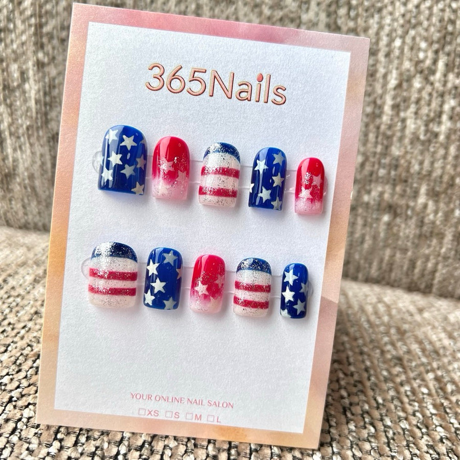 Handmade Independence Day Flag Gradient Press-On (Holiday/Custom/Short Square)