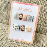 365nails: "Brown Blue Daisy Plaid Bow" – handmade press-on nail