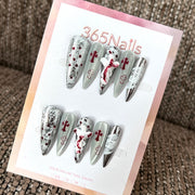 Gothic Cross - White Black Red Press-On Nails