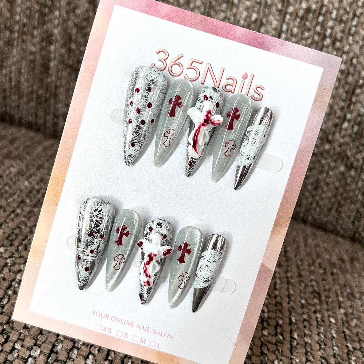 Gothic Cross - White Black Red Press-On Nails