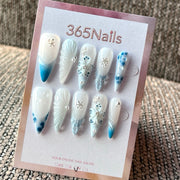 Frosted Blue Petals - Icy Floral Press-On Nails