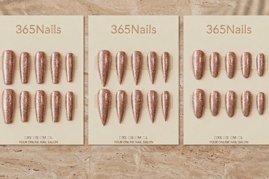"Radiant Rose Gold" - Glitter Handmade Nails (3 Shapes Available)