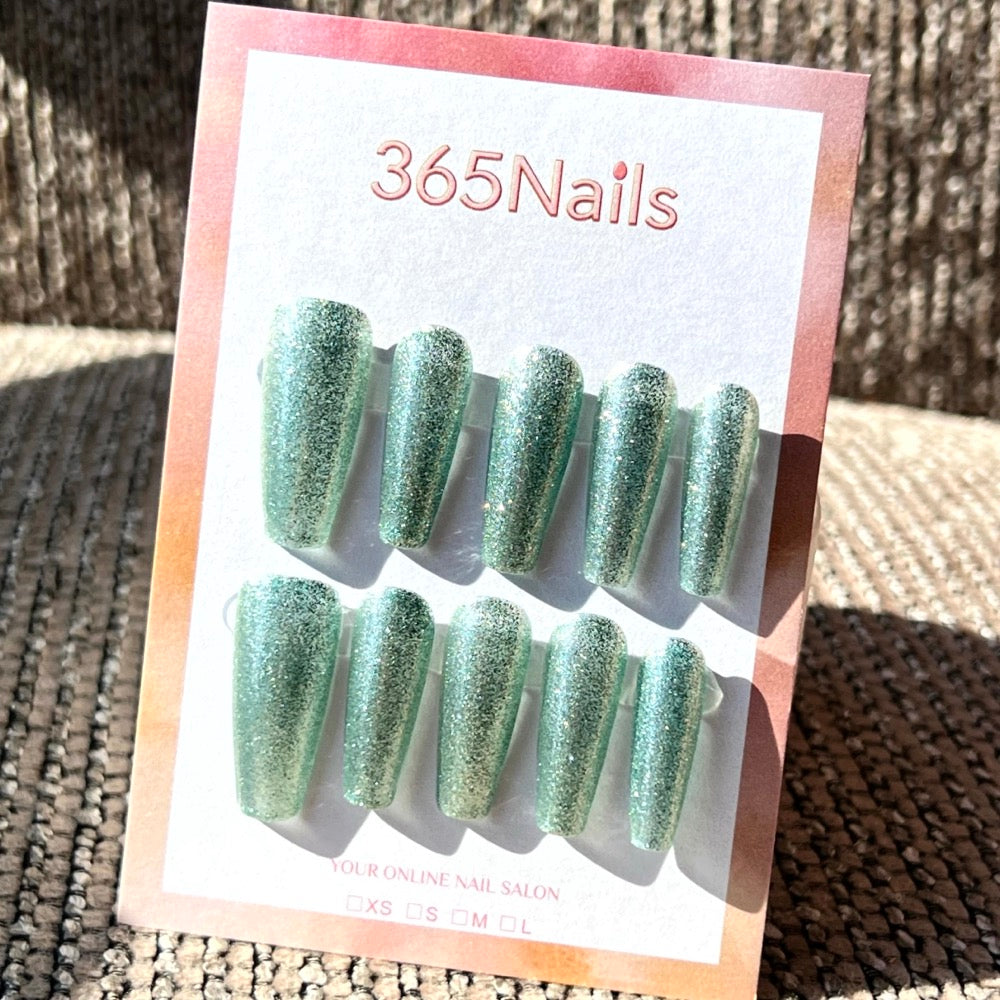 "Bold Long Coffin" - Glitter Handmade Nails (6 Colors Available)