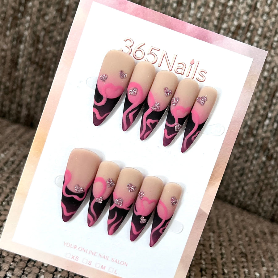 Pink Flame - Black Pink Graphic Press-On Nails
