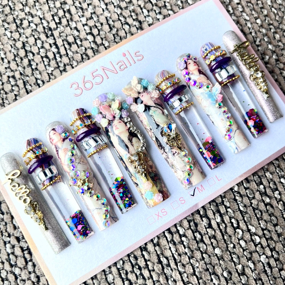365nails: "Ethereal Fantasy" – 3D Figure Art Handmade Coffin Nails-5.5cm