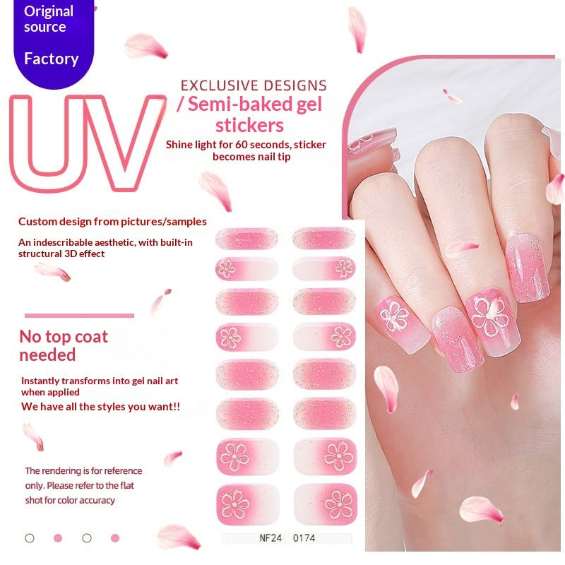 Semi-Cured Gel Nail Strips Summer Floral 3D Foil Pink Glossy Set (MOQ=3)