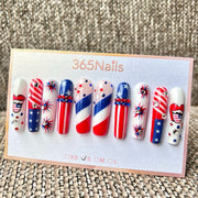 Handmade Independence Day Fireworks Stars and Stripes Short Press-On Nails 4cm (High Quality/Custom/10pcs)