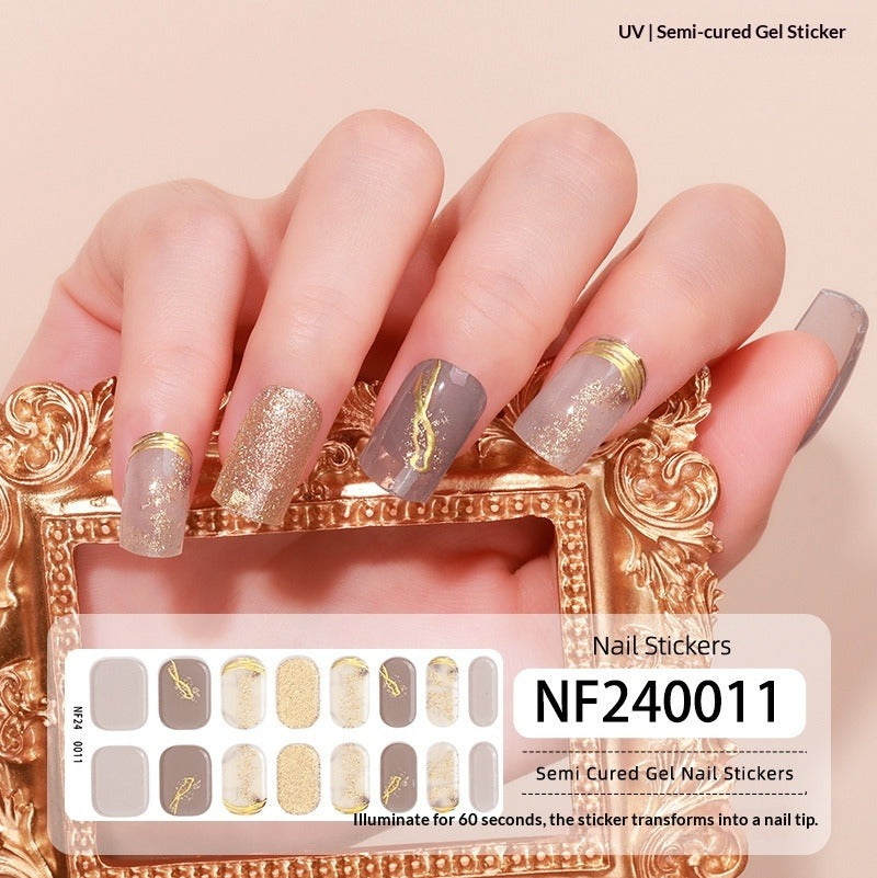 Semi-Cured Gel Nail Strips 3D Foil Gold Iridescent Glossy Set (MOQ=3)