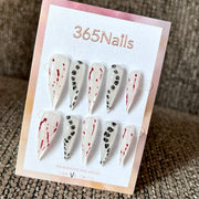 Crimson Trace - White Studded Pointed Press-On Nails